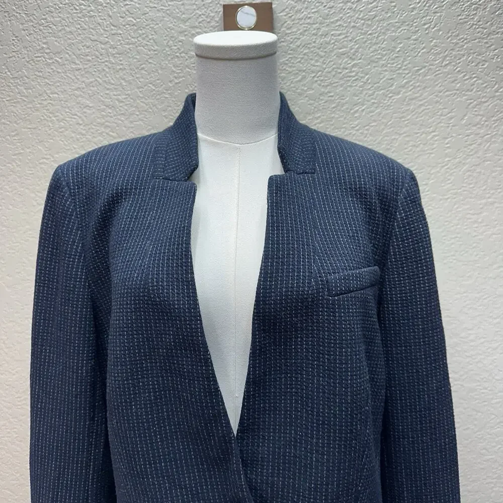 LOFT Textured Blazer Size 14 Navy Blue Career Office Preppy Academia Chic Basic - Picture 2 of 12